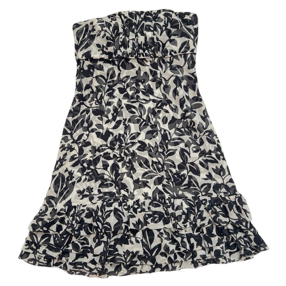 White House Black Market Strapless Ruffle Hem Floral Silk Dress Women’s Size 4